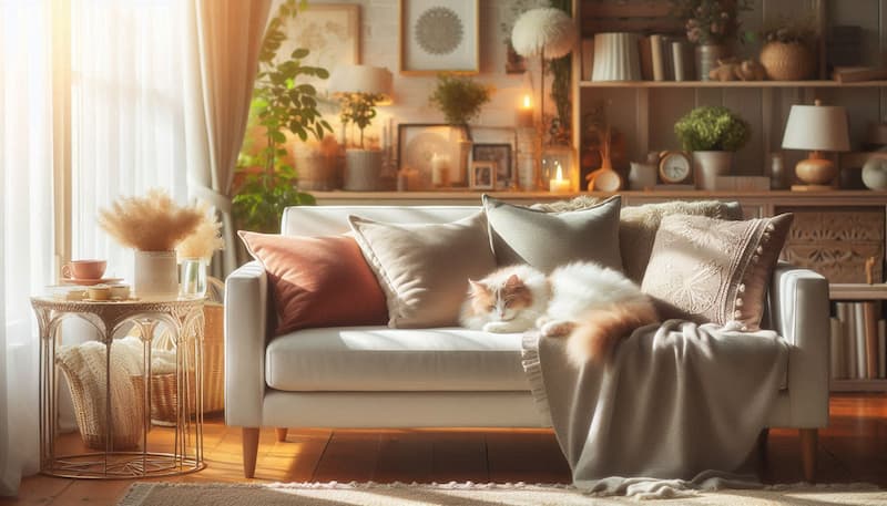 ソファでくつろぐ猫